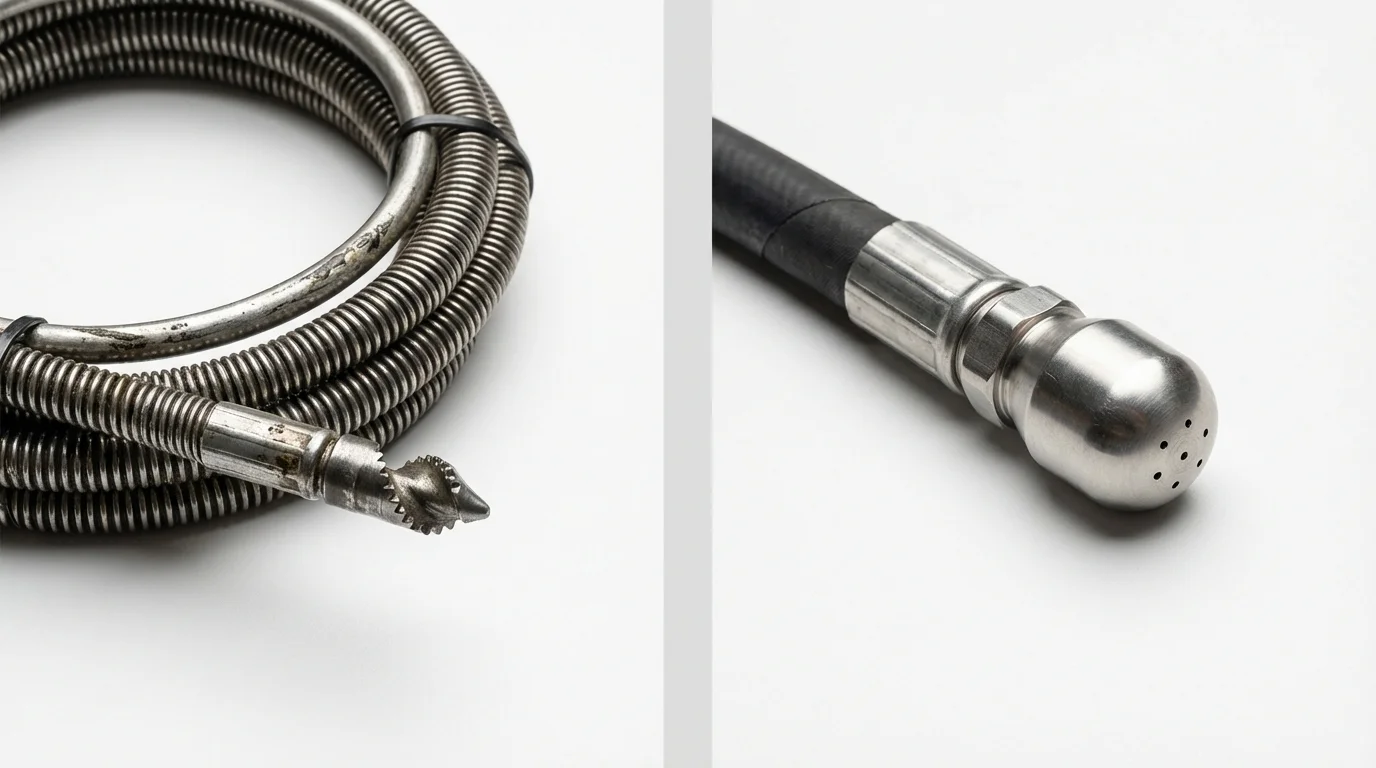 Drain snake cable and hydro jetting nozzle used for drain cleaning in Asotin, WA