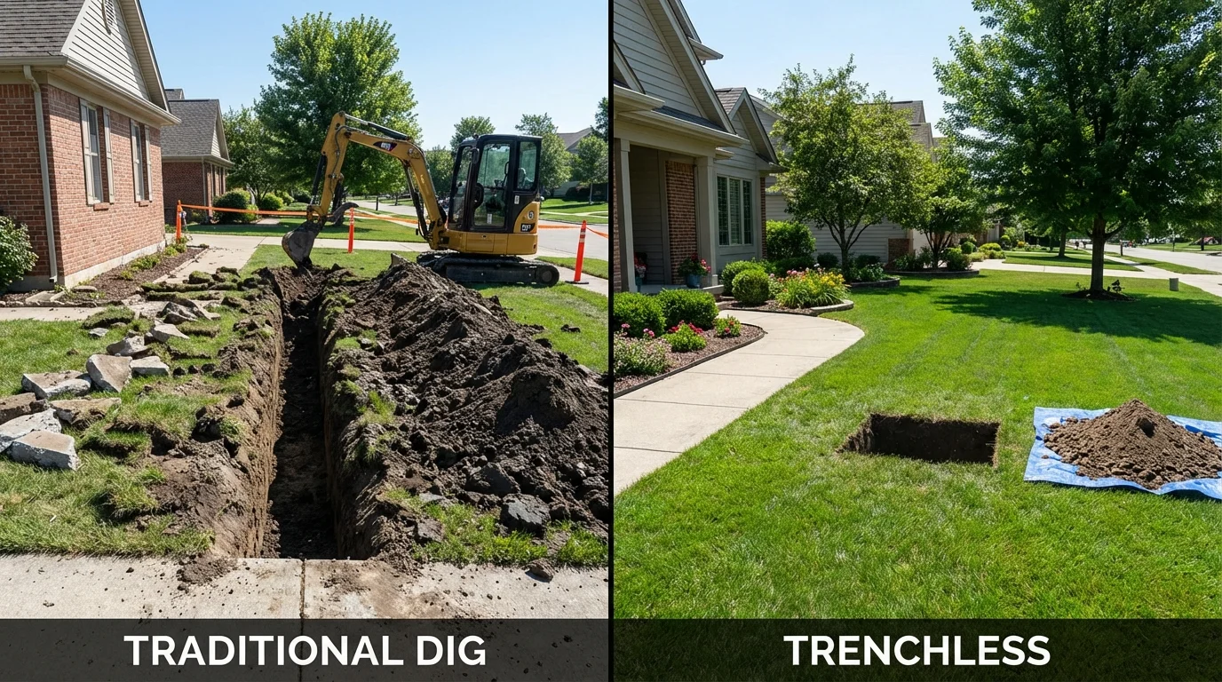 Trenchless sewer repair with minimal yard damage versus traditional excavation in Asotin, WA